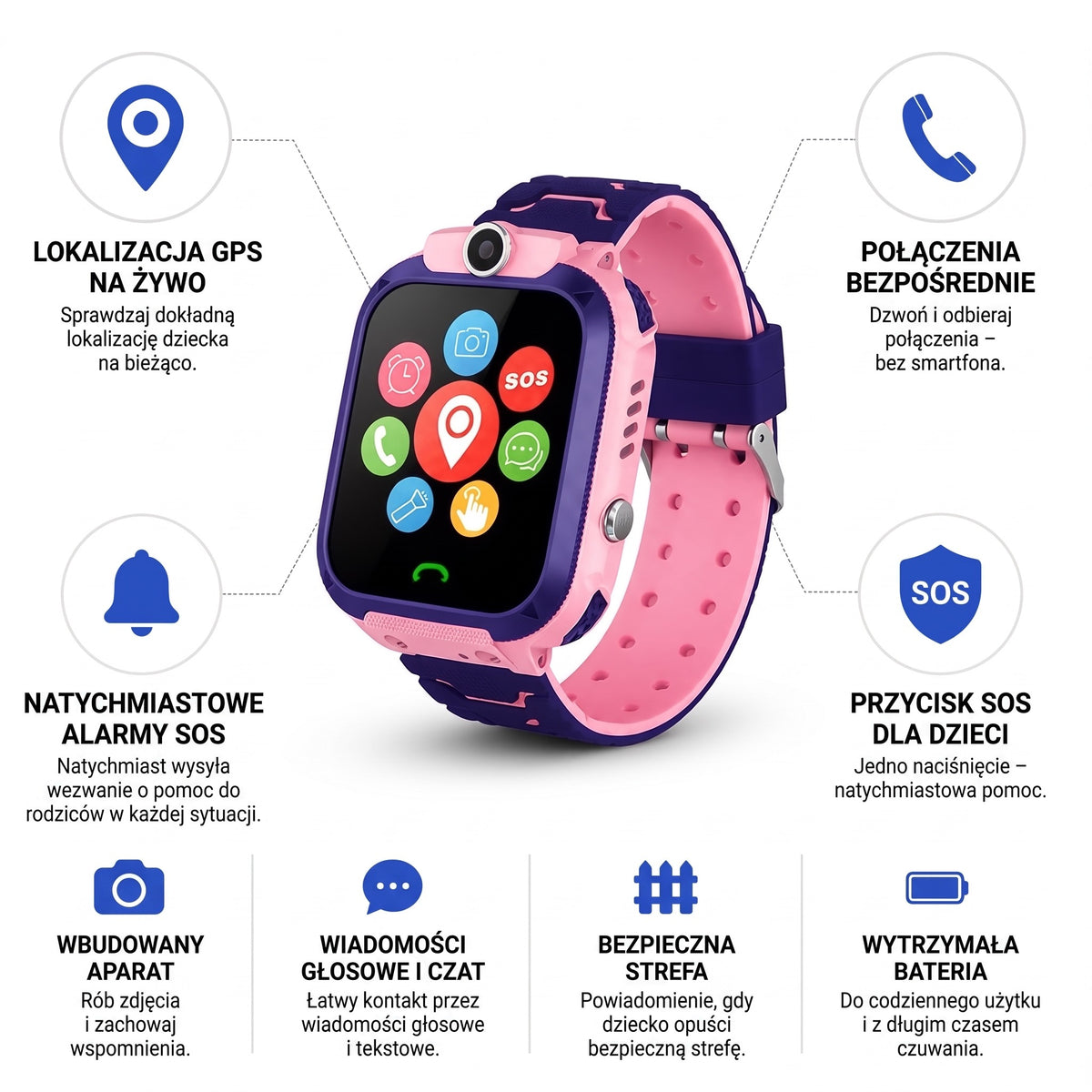 Smartwatch dla Dzieci z GPS - Przycisk SOS i Dzwonienie - Aparat – 8