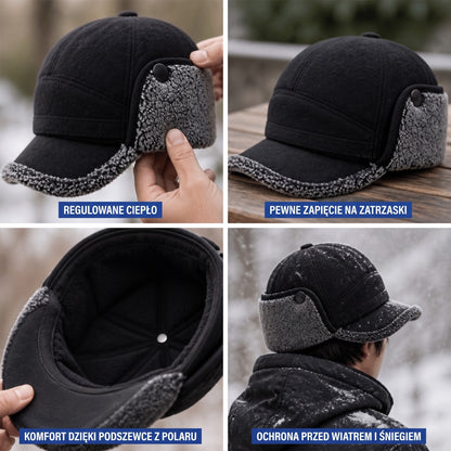 Zimowa Czapka z Daszkiem - Czapka z Nausznikami - Polar i Osłona Karku – 4