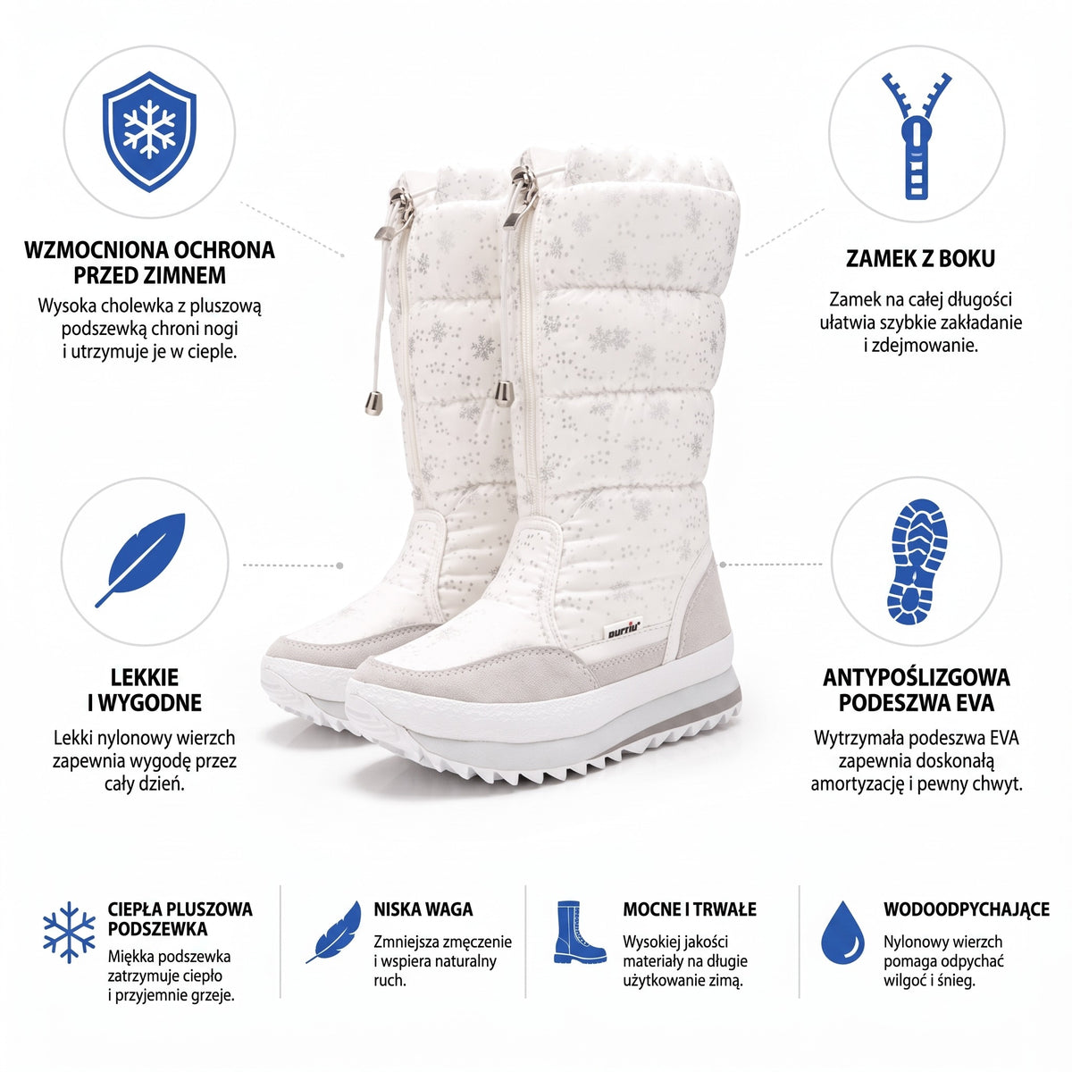 Buty zimowe damskie z pluszową podszewką – przegląd cech: ochrona przed zimnem, zamek, podeszwa EVA, wodoodpychający nylon