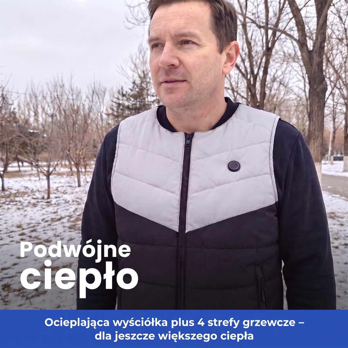 Kamizelka podgrzewana na sylwetce – ocieplająca wyściółka i 4 strefy grzewcze