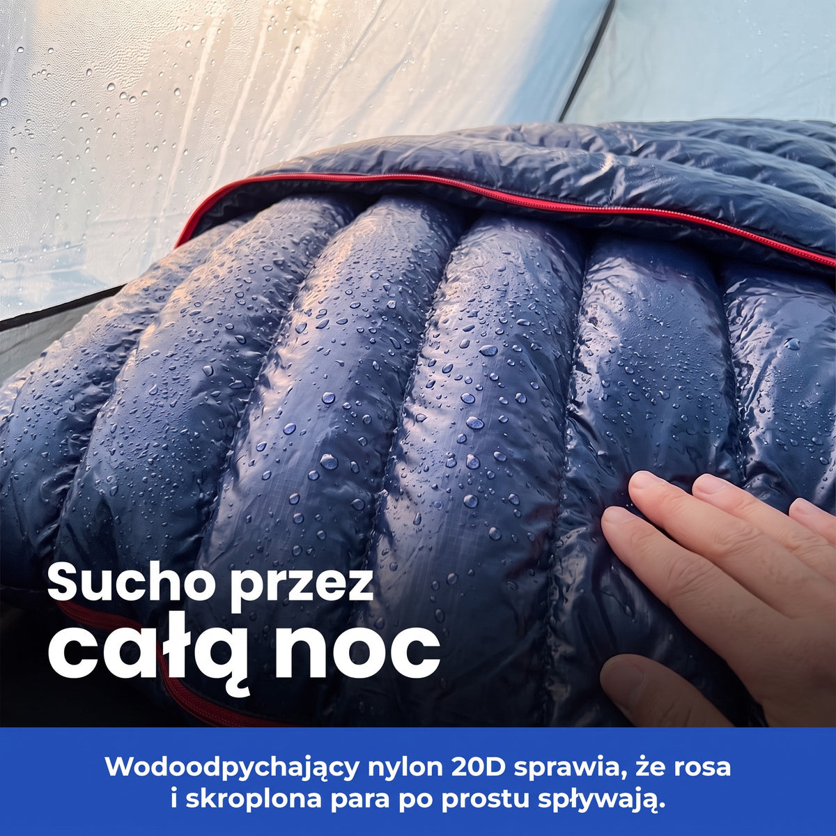 Wodoodpychający nylon 20D śpiwora puchowego z kroplami rosy w namiocie