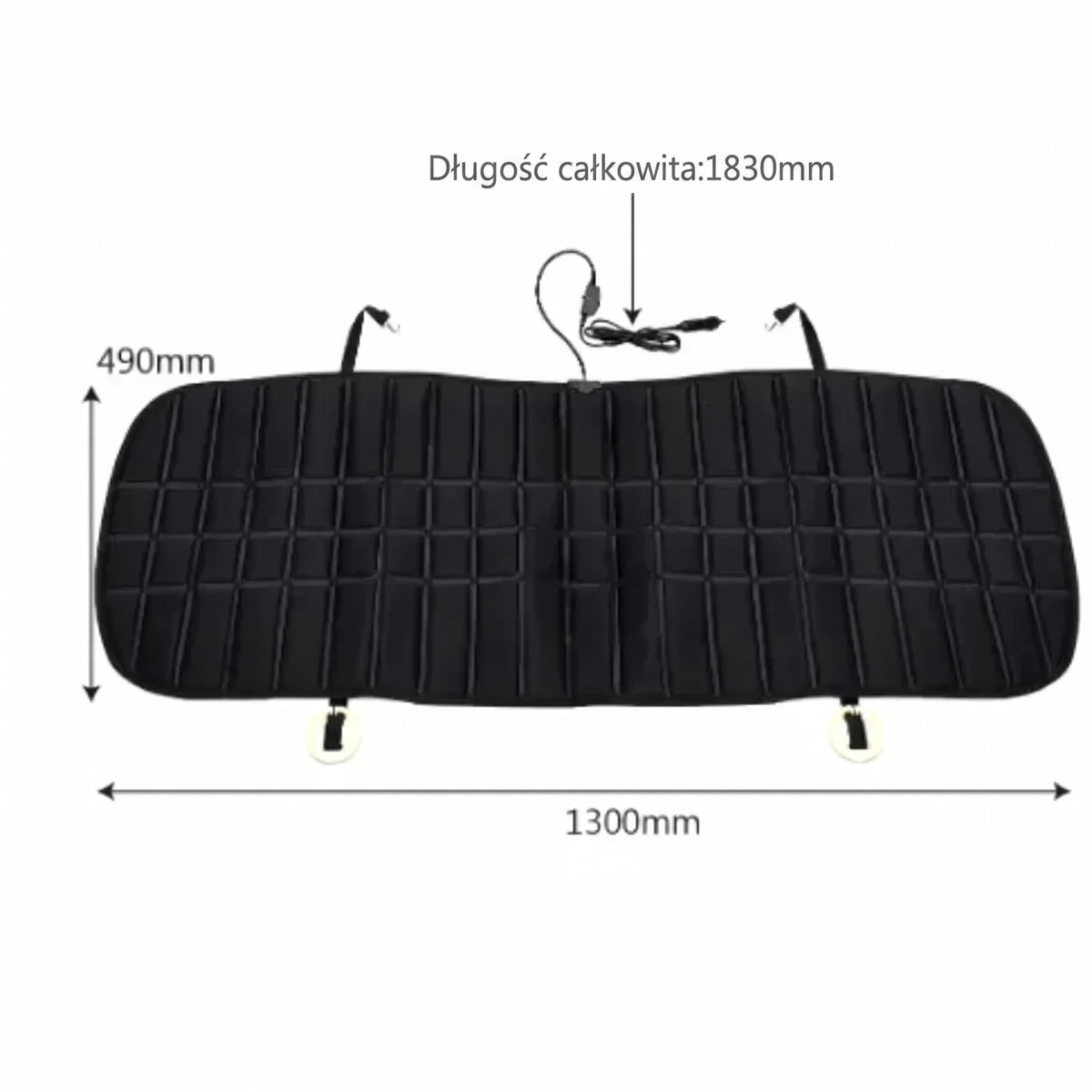 Mata grzewcza do samochodu wymiary – 490 x 1300 mm, długość całkowita kabla 1830 mm
