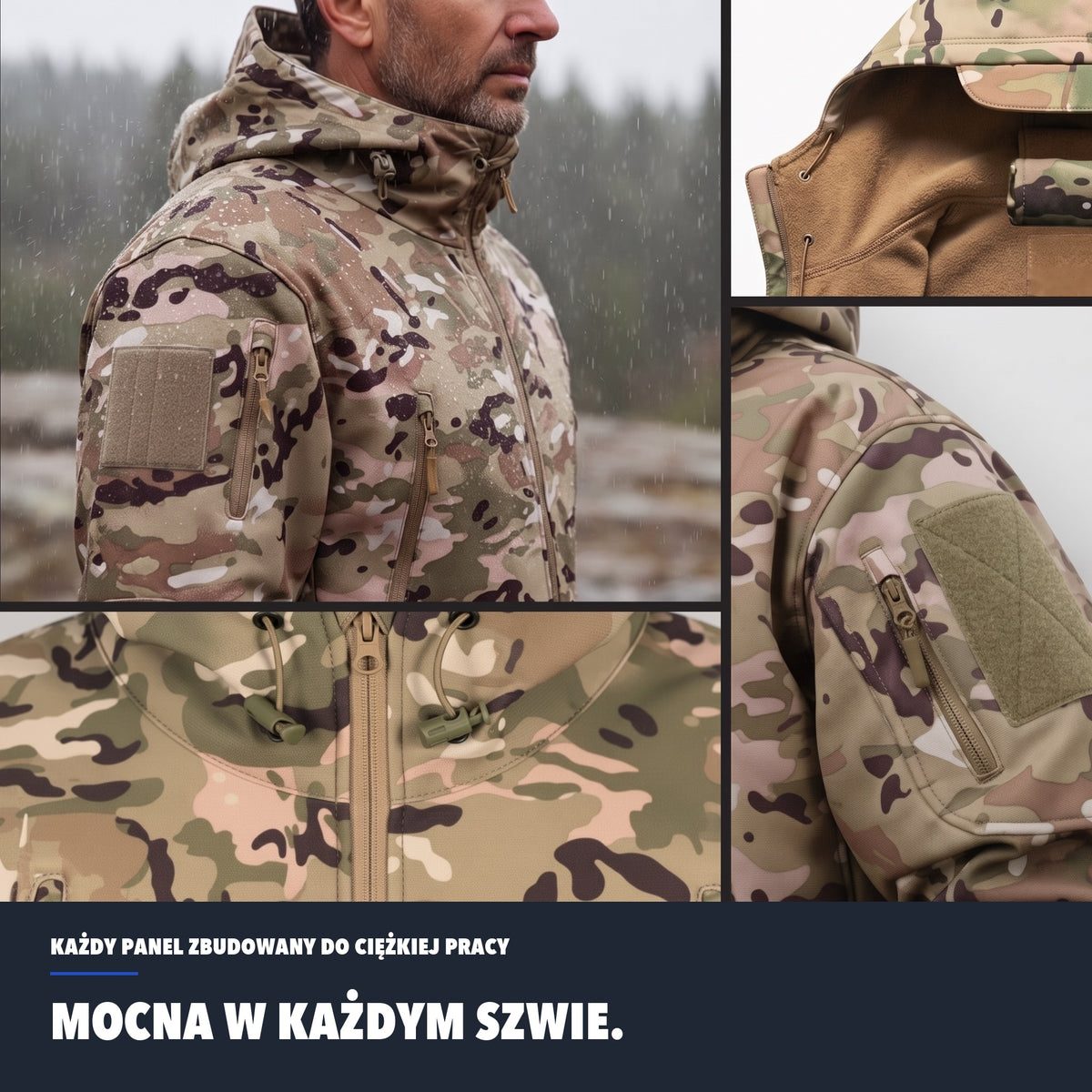 Kurtka Softshell Męska Moro – detale i szwy