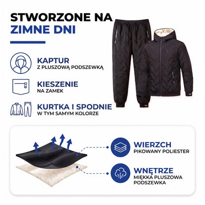 Dres ocieplany męski budowa: wierzch z pikowanego poliestru, wnętrze z miękkiej pluszowej podszewki