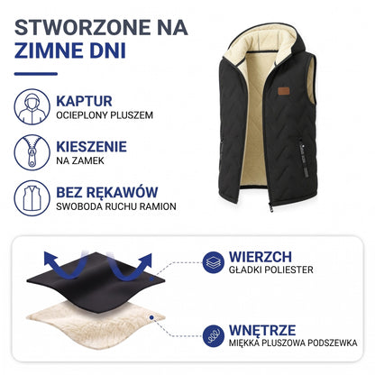 Bezrękawnik męski budowa: wierzch z gładkiego poliestru, wnętrze z miękkiego pluszu