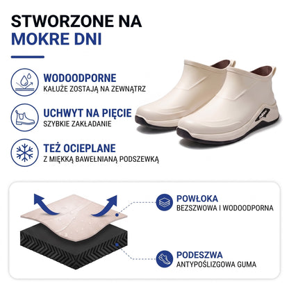 Krótkie kalosze męskie – materiał: bezszwowa wodoodporna powłoka i antypoślizgowa podeszwa z bieżnikiem