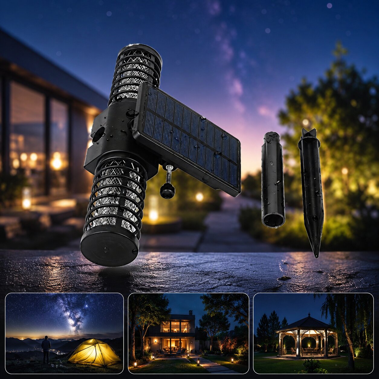 Solarna Lampa na Komary Zewnętrzna - Lampa Owadobójcza ze Szpikulcem - Wodoodporna UV