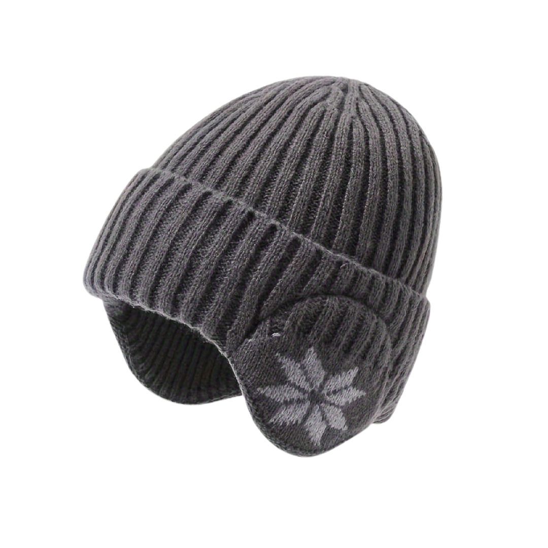 Czapka uszatka unisex ze wzorem w śnieżynki, dziana czapka zimowa