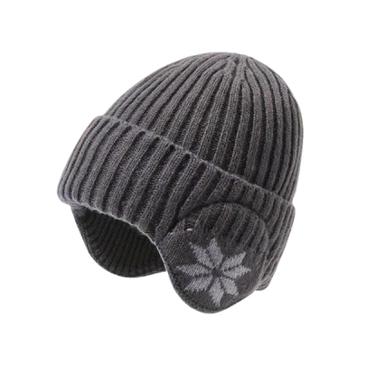Czapka uszatka unisex ze wzorem w śnieżynki, dziana czapka zimowa