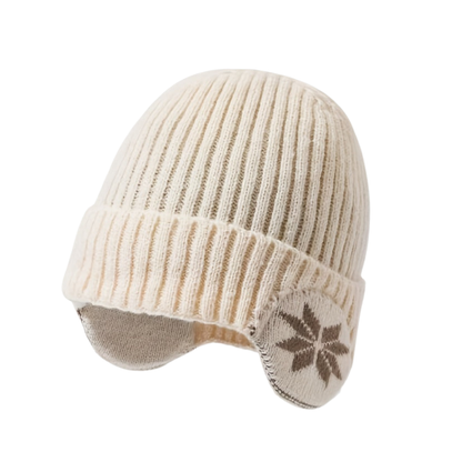 Czapka uszatka unisex ze wzorem w śnieżynki, dziana czapka zimowa