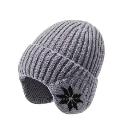 Czapka uszatka unisex ze wzorem w śnieżynki, dziana czapka zimowa