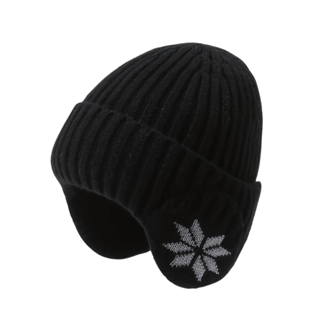 Czapka uszatka unisex ze wzorem w śnieżynki, dziana czapka zimowa