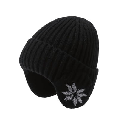 Czapka uszatka unisex ze wzorem w śnieżynki, dziana czapka zimowa