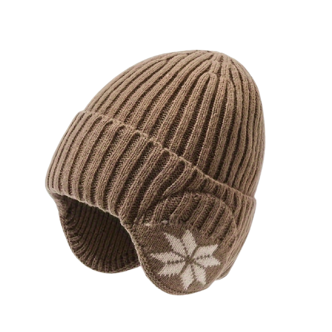 Czapka uszatka unisex ze wzorem w śnieżynki, dziana czapka zimowa