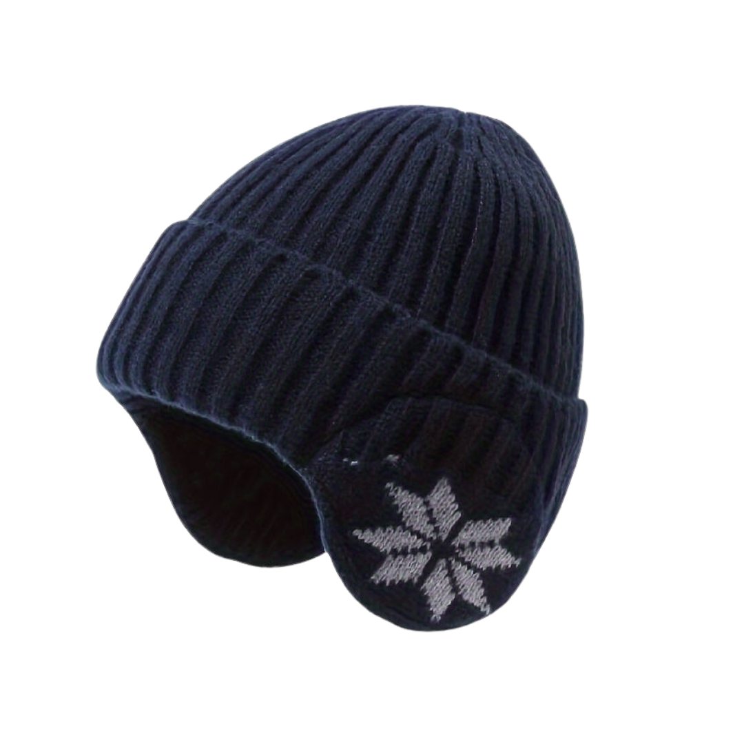 Czapka uszatka unisex ze wzorem w śnieżynki, dziana czapka zimowa