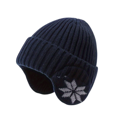 Czapka uszatka unisex ze wzorem w śnieżynki, dziana czapka zimowa